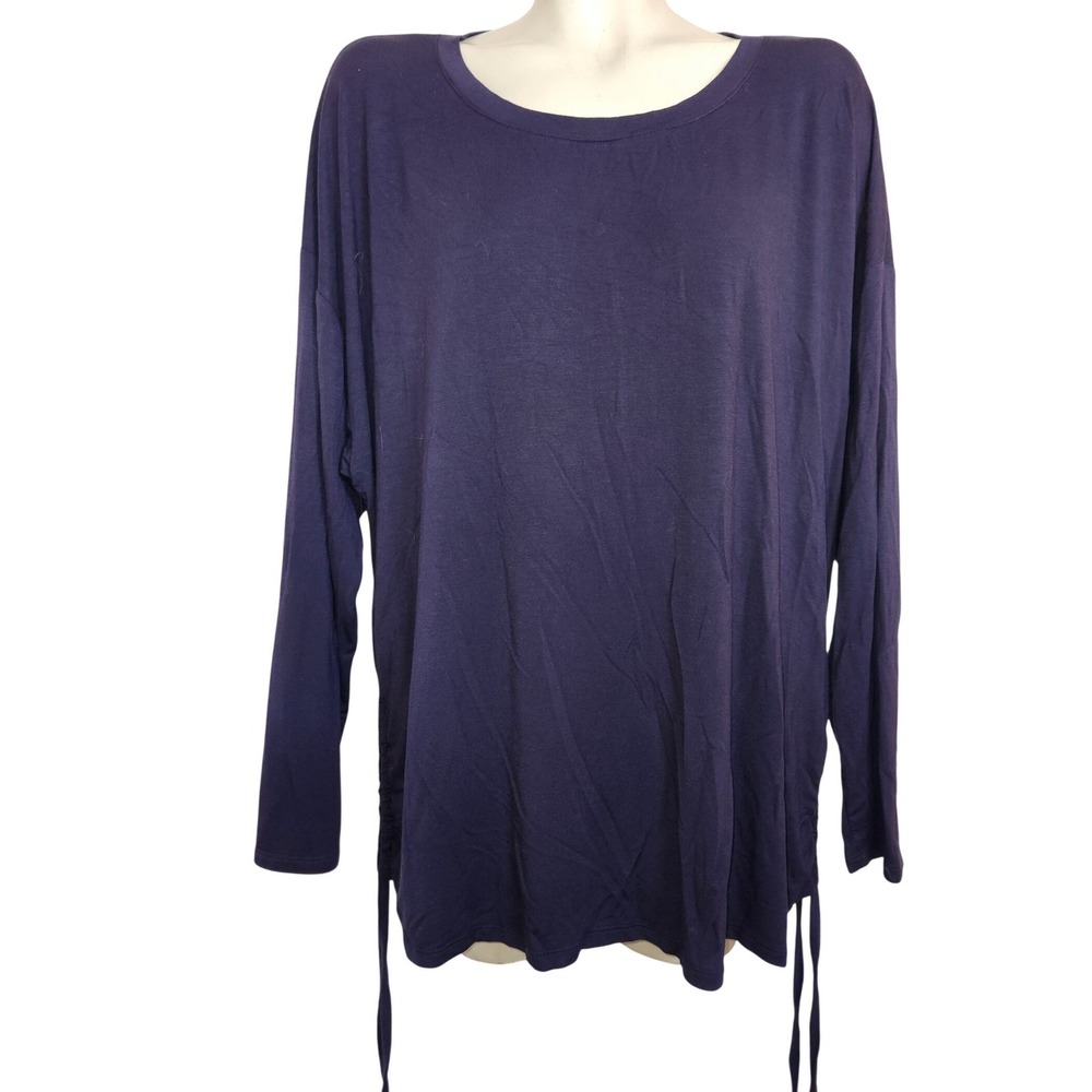 Lane Bryant Purple Side Cinched Long Sleeve Top Plus Size 18/20 Ruched Rayon